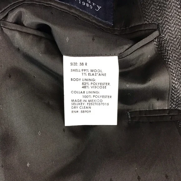 Turnbury Charcoal Gray Herringbone Classic Notch Lapel Sport Coat | 38R - Picture 13 of 14